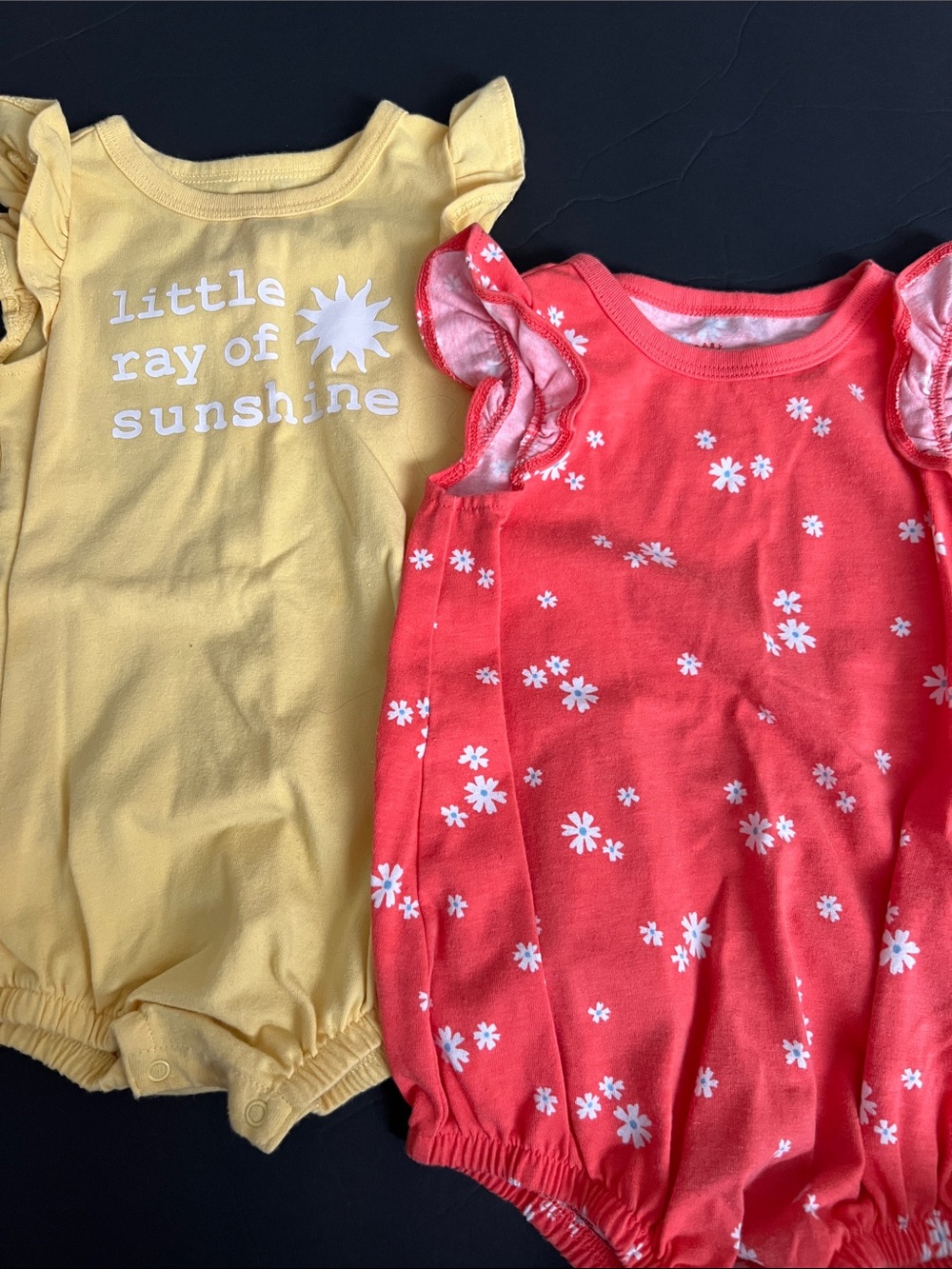 Cat & Jack Yellow "Little Ray of Sunshine" & Coral Daisy Ruffle One-Piece Set